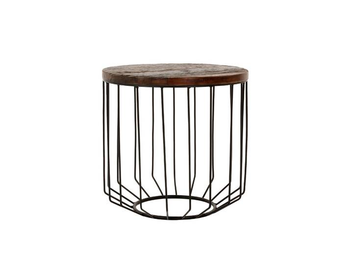 COUCHTISCH rund Ø50x50 cm Natur-Schwarz aus Altholz mit Metallgestell