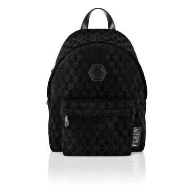 Freizeitrucksack PLEIN SPORT "Monogram Mit Schmucksteinen", schwarz (0202, schwarz, schwarz), Rucksäcke, Freizeitrucksack