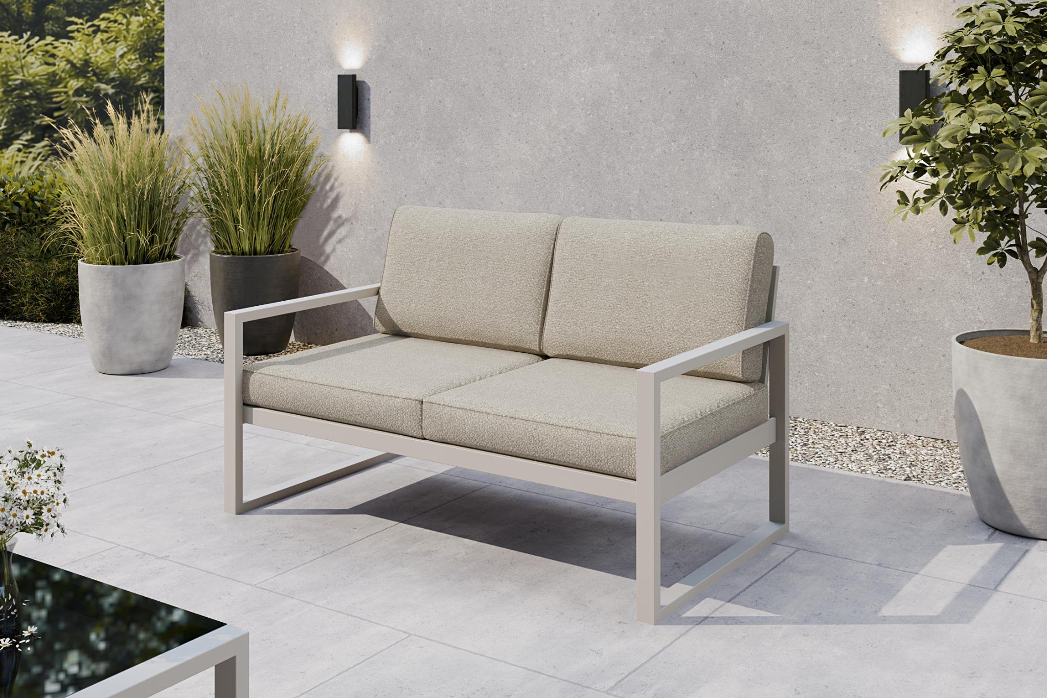 Margaret Hadas24 Gartensofa 2 Sitzer Outdoor Madera Lounge Couch Terrasse wetterfest Balkonmöbel Sitzbank mit Lehne, Gartenmöbel kaschmir, ecru