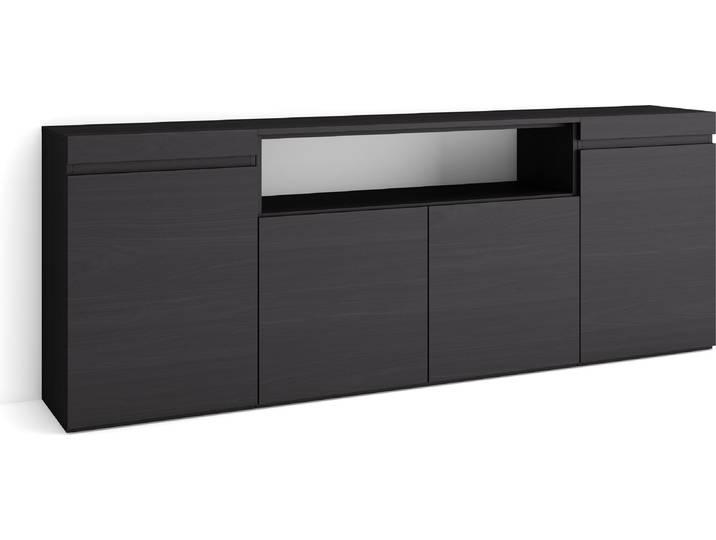 COZY Buffet salon et cuisine\, 200x35x75cm\, 4 Portes\, Meuble chaussure\, Noir