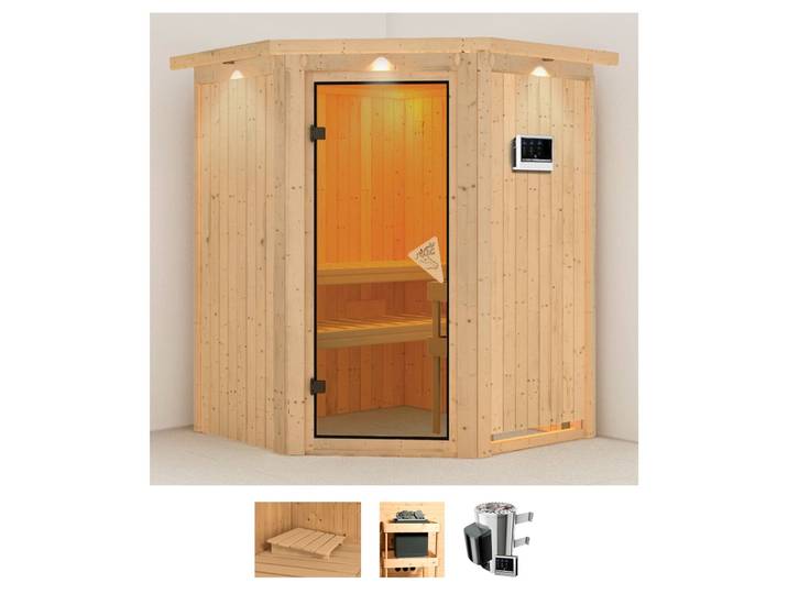 Sauna KARIBU Nanna , beige (naturbelassen), Saunaofen, externe Steuerung, 3,6 kW, Saunen, Sauna, Ofen 3,6 kW externe Strg.easy