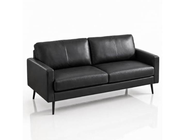Z-hom Ledersofa im Mid-Century-Stil, Schwarz, Bezug aus Echtleder und Kunstleder (Schwarz, 178x78x84CM)