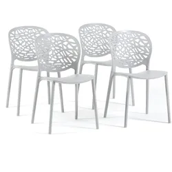 RATTATAN Set mit 4 stapelbaren Outdoor-Stühlen aus Polypropylen durchbrochene Rückenlehne natürliches Design für Garten Terrasse Bar Restaurant Linda - Grau