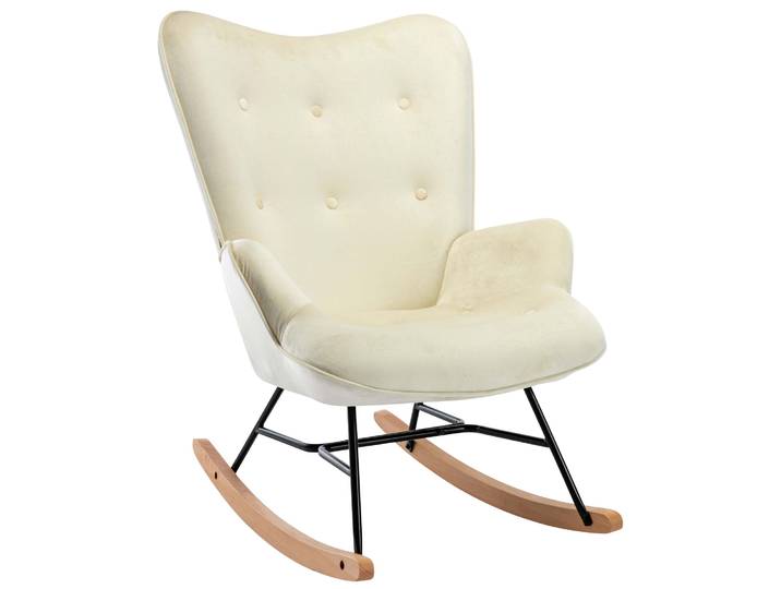 TPFLiving Schaukelstuhl Sanna Samt Gestell Buchenholz natur / Metall Schwarz - Creme
