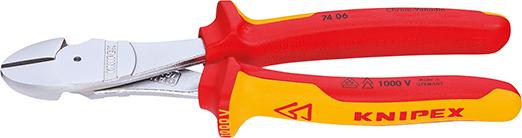 KNIPEX VDE-Kraft-Seitenschneider aus Chrom-Vanadium-Hochleistungsstahl, Kopf verchromt, Griffe mit Mehrkomponenten-Kunststoffhüllen