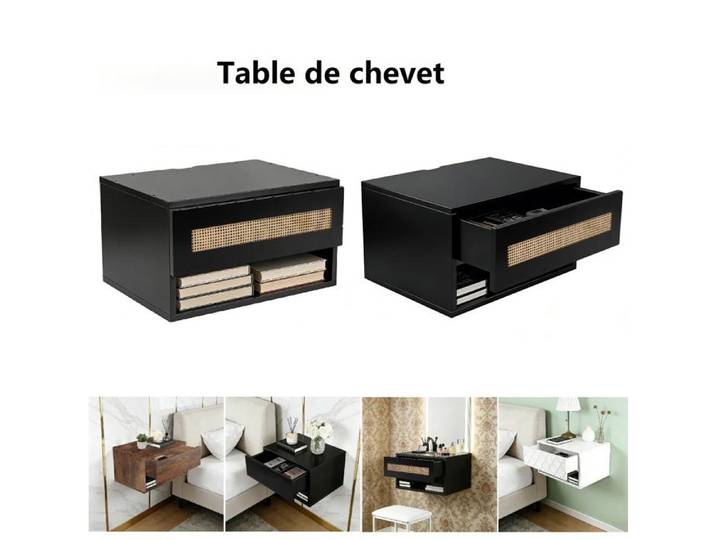 Ensemble de 2 Table de chevet Suspendu avec Tiroir et Compartiment Ouvert Table de Nuit murale 40x29x23cm pour chambre