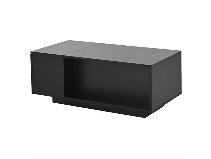 Table Basse Noire 100x50x40 Cm Avec Plateau Relevable Hydraulique Et Espace De Rangement Intégré
