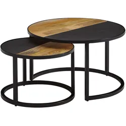 Runde Couchtische, 2er Set, Mango Massivholz/Steinoptik, Modernes Design. 60x60x36 cm | Kadima Design