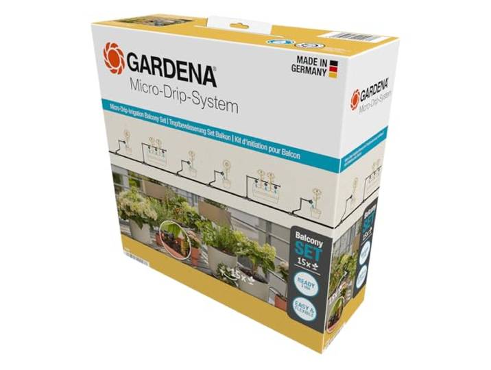Gardena Micro-Drip-System Tropfbewässerung Set Balkon (15 Pflanzen): Starter-Set sofort einsatzbereit, wassersparendes Bewässerungssystem, einfache & flexible Verbindungstechnik (13401-20)