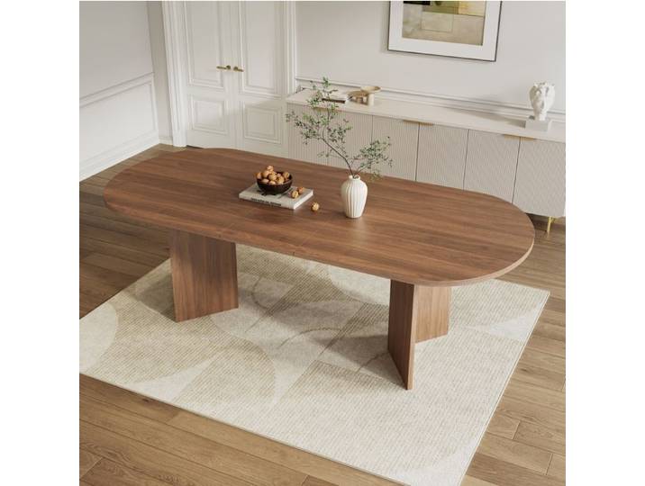 Table A Manger Extensible Noyer 160/200x90cm Table De Repas FloraGrace Pour Sejour Coins Arrondis 200x90x75cm