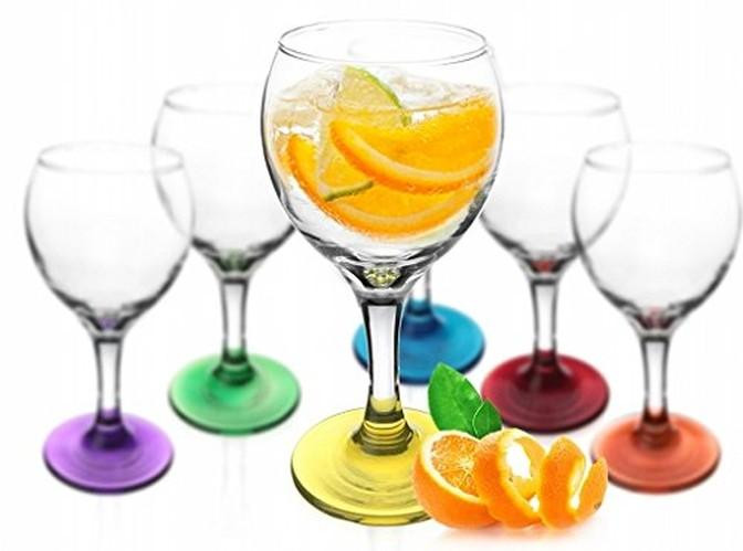 Set van 6 kleurrijke wijnglazen van 220 ml
