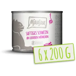 MJAMJAM 200 Gramm Katzennassfutter Sparpaket 12 x 200 Gramm saftiges Schwein + Möhrchen