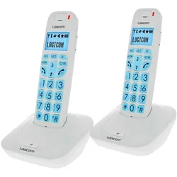 Logicom Schnurloses DECT-Duo-Festnetztelefon mit grossen Tasten & Freisprechen, Telefon, Weiss