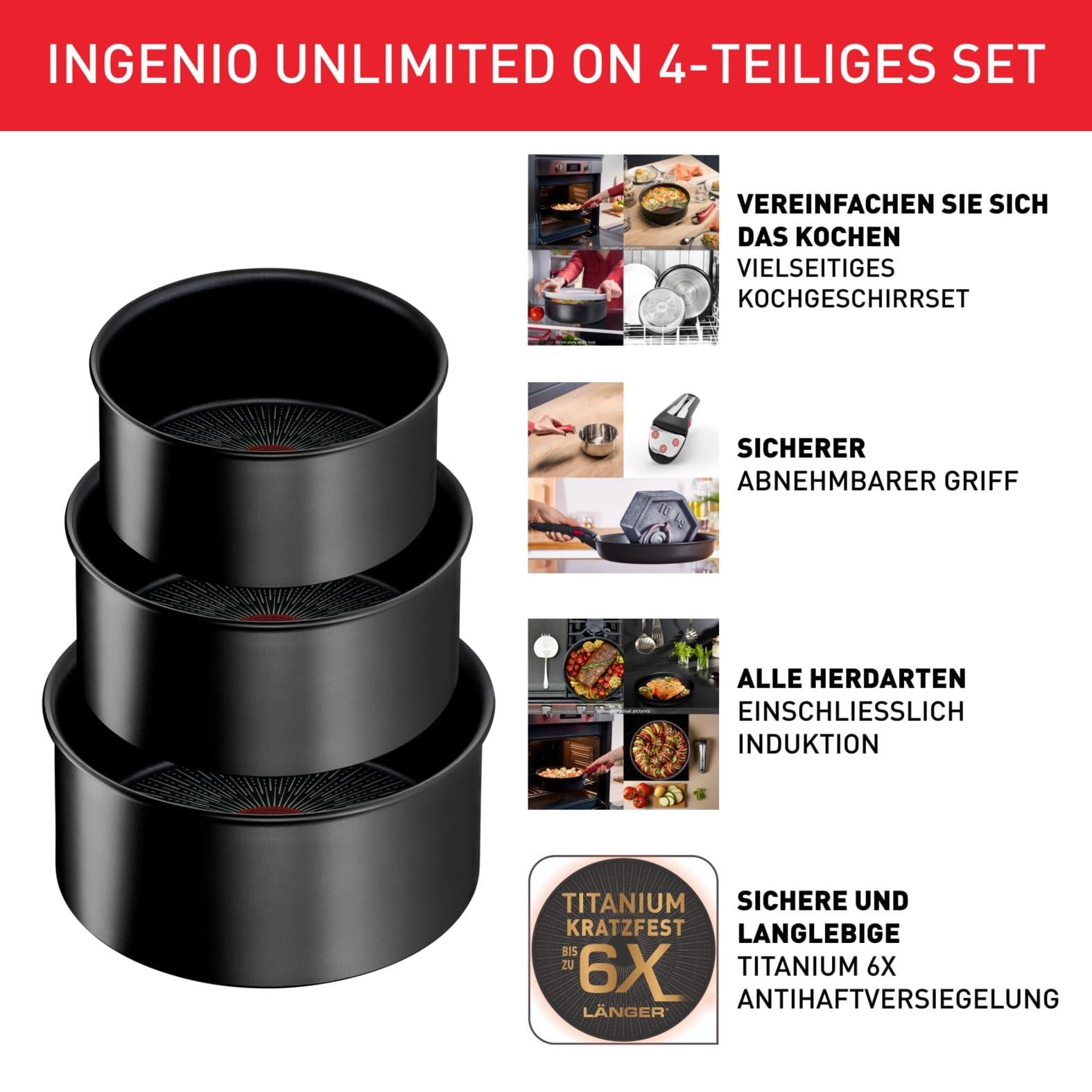 Tefal L39594 Pannenset, Zwart, Aluminium met Titanium coating en Temperatuurindicator