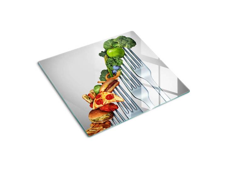 Tulup Glasplatte 60x52 cm Gesunde Ernährung, Mehrfarbig, Glas, 60x0.4x52 cm, Küchen, Küchenelektrogeräte, Herde, Herdabdeckplatten