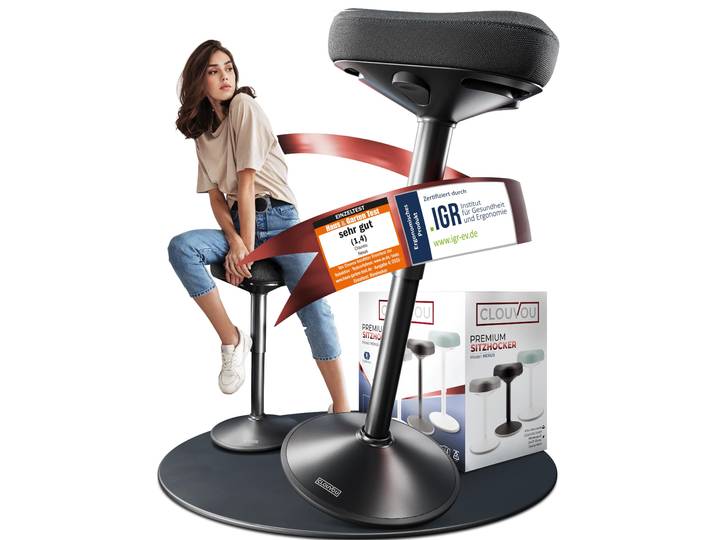 CLOUVOU Nexus Bürohocker [DAS ORIGINAL] Sitzhocker für mehr Rücken Fitness, Höhenverstellbar 47-64cm, Ergonomischer Wackelhocker (Schwarz)