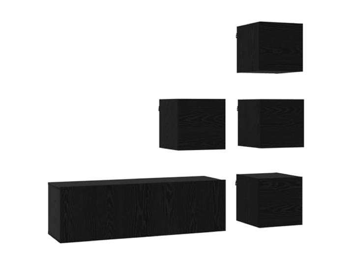 Makastle TV-Schrank 5-TLG. Schwarz Eichen-Optik 100x30x30 cm