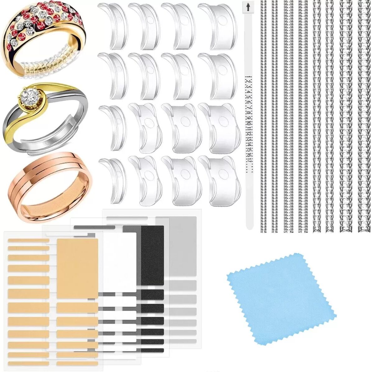 INF Ajusteur de taille de bague spiral invisible 30 pcs - TPU+PC transparent, kit complet