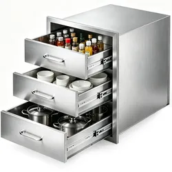 VEVOR Outdoor Küchenschubladen 46 x 59 x 59 cm (B x T x H), Grillschubladen mit 3 Schubladen & Griffen aus Edelstahl, Grillschubladen für Außenküche & Grillinsel-Terrassengrillstation