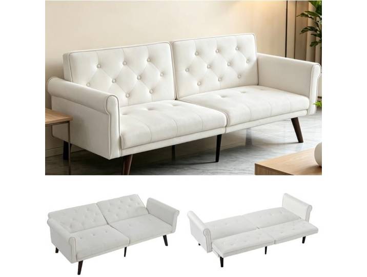 Modenuit Canape convertible 2 places en velours beige 2 dossiers reglables 5 positions