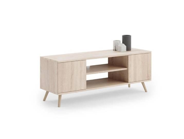 Meuble tv focus 155 cm Armoire TV scandinave pieds en bois chêne sonoma