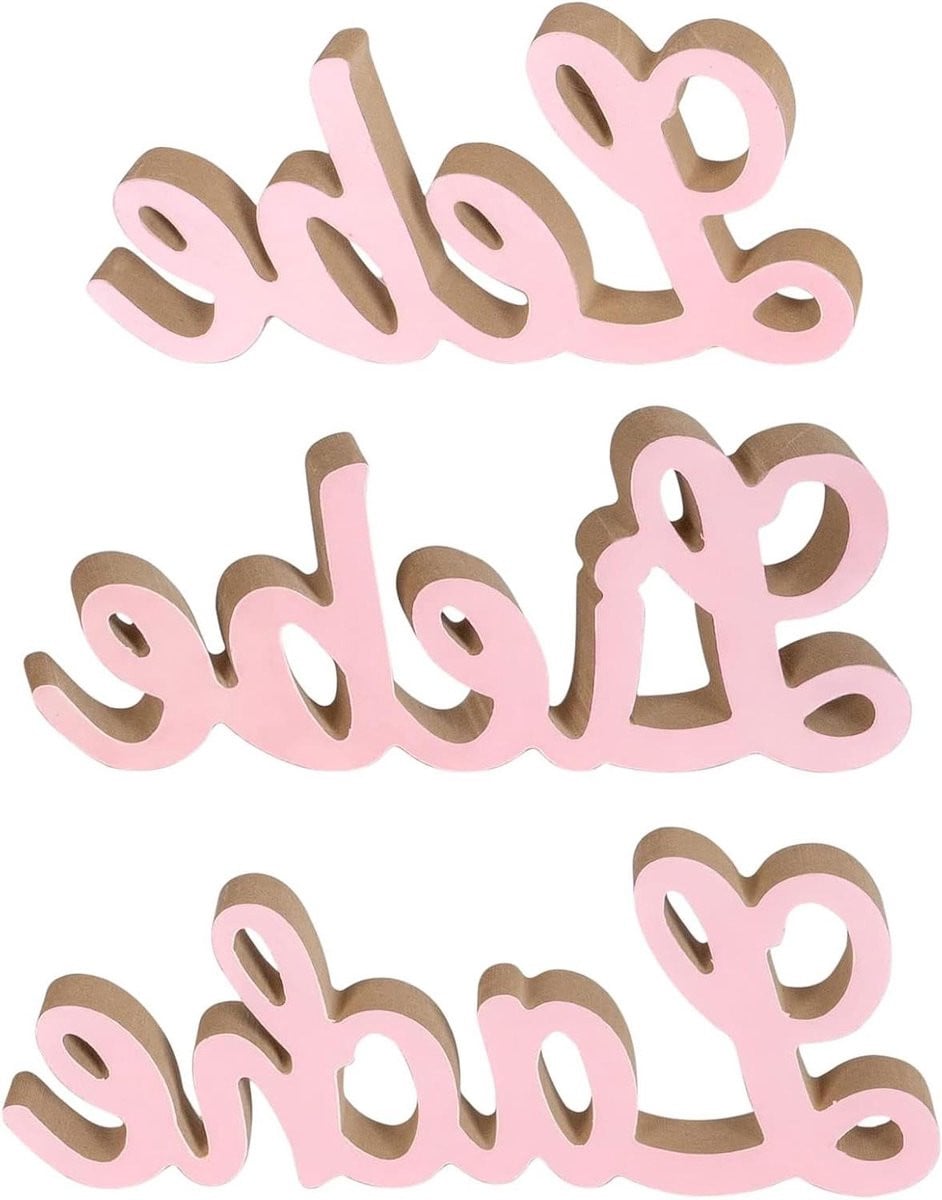 Houten Decoratie Letters Pastel Roze - Set Woorden voor Tafeldecoratie - Breedte: 20-24 cm