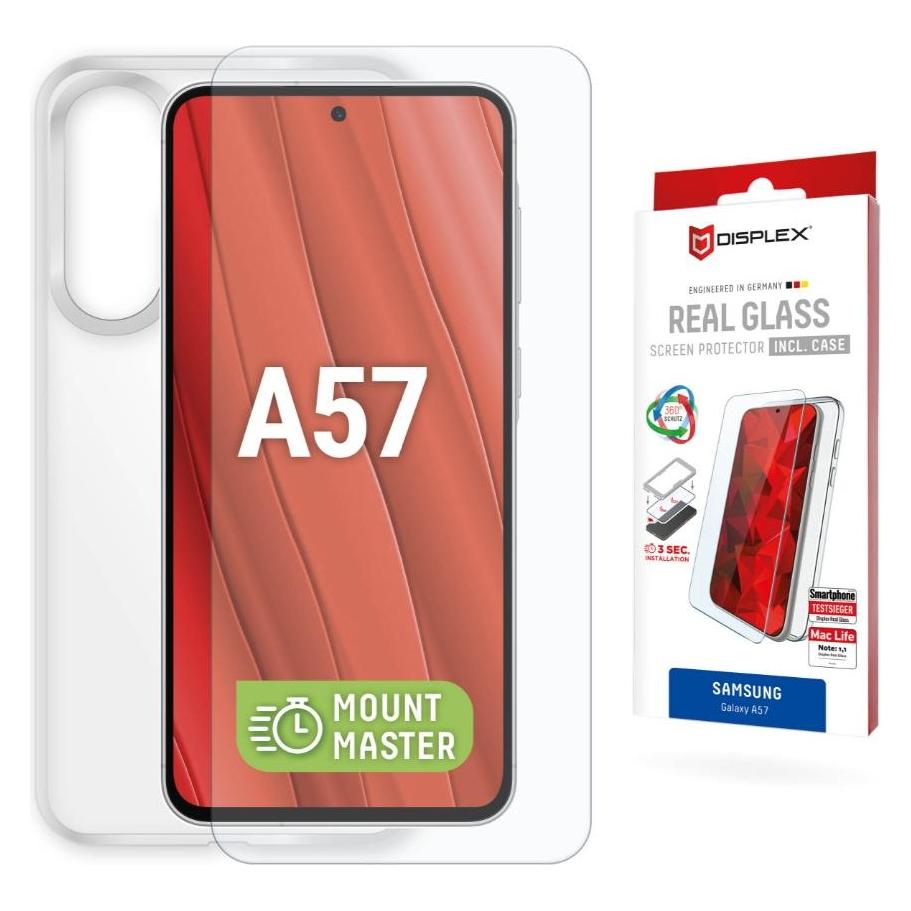 Displex Real Glass, 2D Panzerglas + Handyhülle, MountMaster (1 Stk., Samsung Galaxy A57) (02224)