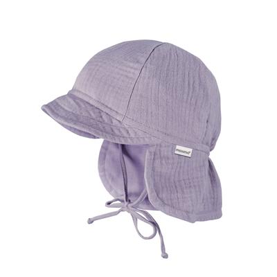Schirmmütze MAXIMO, Jungen, Gr. 45, lila, Web, Baumwolle, unifarben, Mützen, Musselin, Nackenschutz, Bindeband, Unisex, UV-Schutz