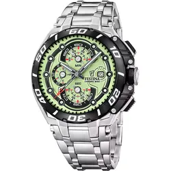 Festina F20754/3 Herrenuhr Chronograph Chrono Bike Stahl/Hellgrün
