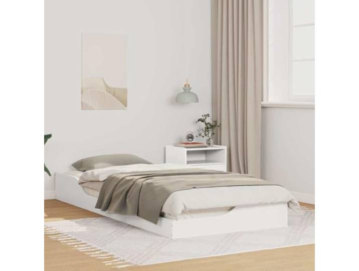 WDGJJFECNMUEHI Massives Kiefernholz modernes Plattformdesign 90x210 cm Weiß Bettrahmen Weiß 90 x 210 cm Massives Kiefernholz Bettgestell mit Nachttisch Schublade Stabil und Langlebig Modernes Design