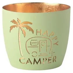 Madras Windlicht M Happy Camper pastellgrün/gold