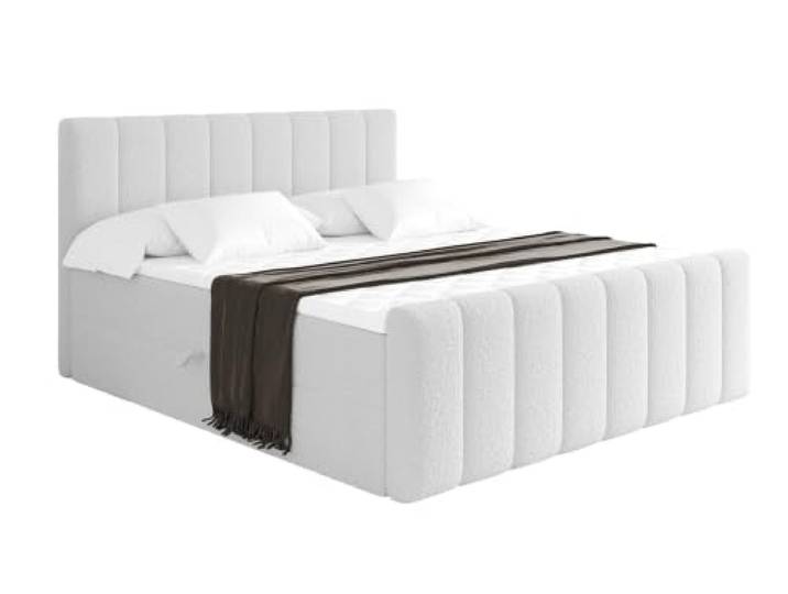 ALTDECOR Boxbett mit H4-Matratze OTTA-Z - 120x200 - Weiß Lattenrost, Topper, Boxspringbett mit Bettkasten, Bett mit Stauraum, Doppelbett, Polsterbett