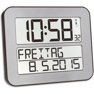 TFA Wanduhr 60.4512.54 Timeline, Kunststoff, digital, Funkuhr, 25,8 x 21,2 cm, silber, mit Datumsanzeige, lautlos