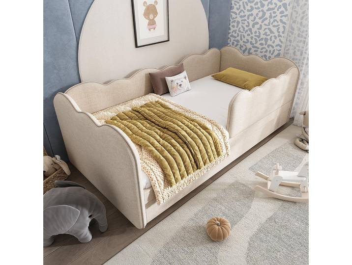 KOMHTOM Lit capitonné Daybed 90x190 cm Canapé-lit en lin avec lit gigogne 90x190 cm sans matelas
