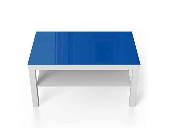 DEQORI Glastisch weiß groß 90x50 cm Unifarben - Mittelblau ausgefallener Beistelltisch aus Glas Hochglanz Couchtisch fürs Wohnzimmer moderner Couch Tisch mit Design
