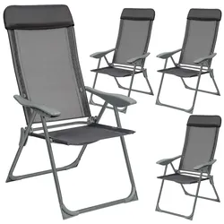 tectake 4 Aluminium Gartenstühle klappbar mit Kopfteil  Anthrazit