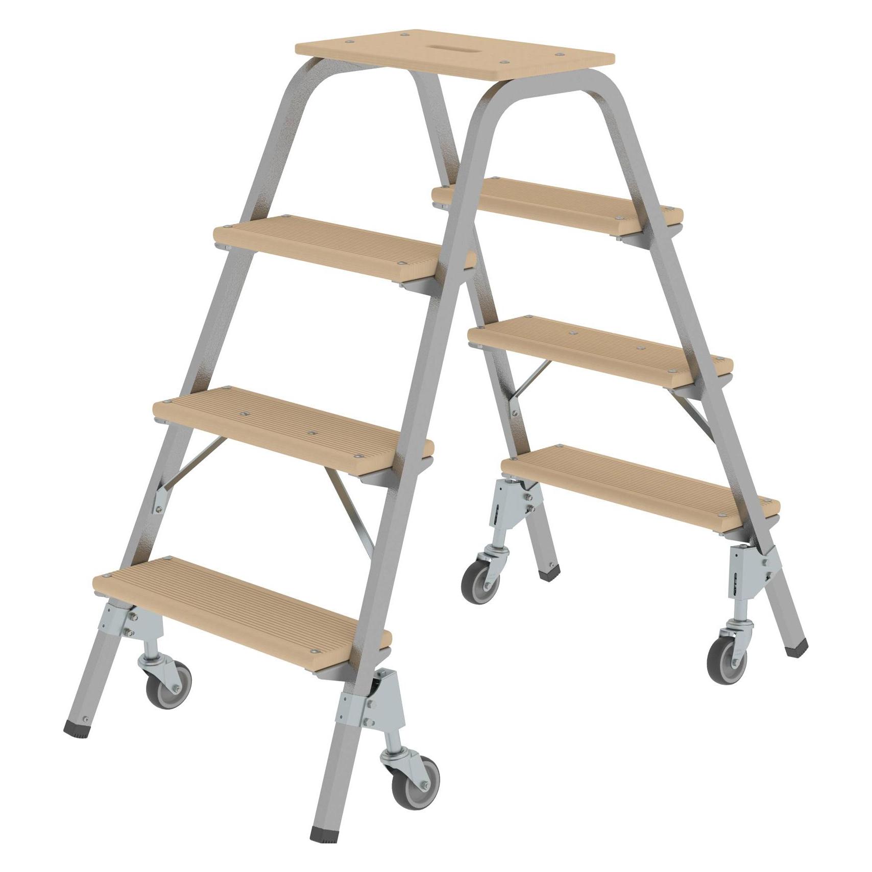 Munk Stahl-Holz-Tritt mit Lenkrollen 2x4 Stufen (Gerüst) (228733)