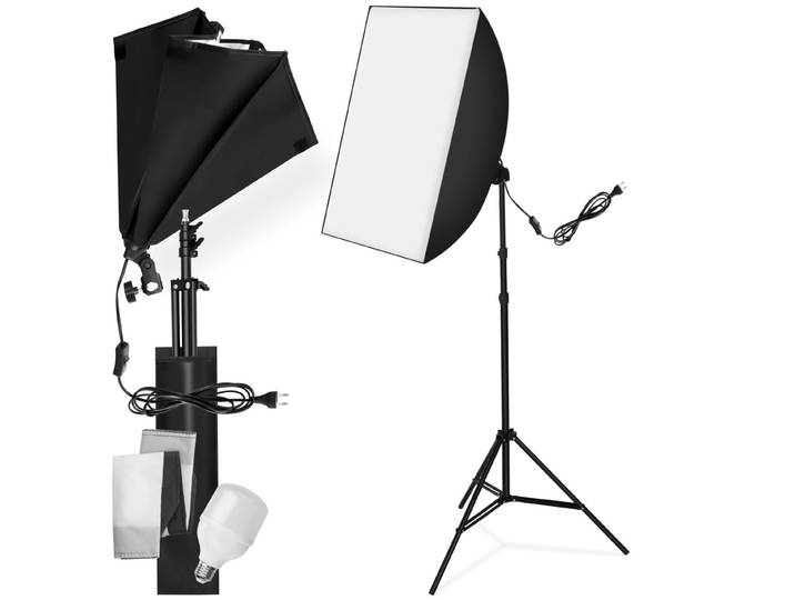Lampe de studio avec boîte à lumière, trépied en aluminium et sac de transport - noir