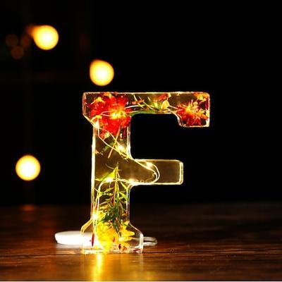 1 Stück 11,5 cm 26 Buchstaben LED-Nachtlicht, trockene Blume warmes Licht Schreibtisch-Dekoration Licht, Ornament Licht, Weihnachten Halloween Hochzeit Geburtstag Party Dekoration Licht