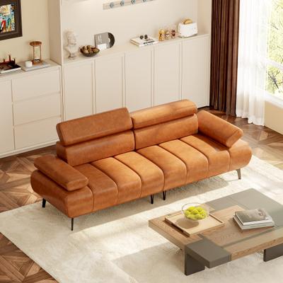 Garvee 3-Seater Sofa Bed, Faux Leather Futon Sleeper Couches, Adjustable Backrests and Armrest Headrests
