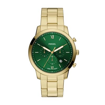 Chronograph FOSSIL "Neutra", gold (gelbgoldfarben, grün, grün), Armbanduhren, Herren, gelbgoldfarben, Chronograph, Quarzuhr, Armbanduhr, Herrenuhr, Edelstahlarmband, analog, Tag