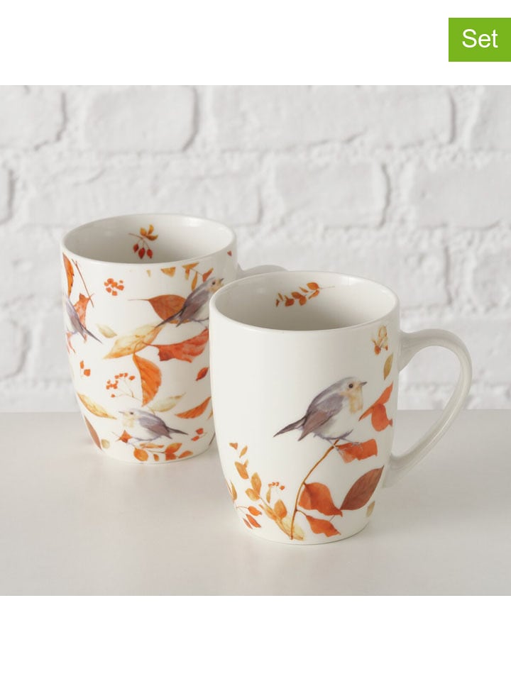 Boltze 2er-Set: Tassen "Kehly" in Weiß/ Orange - 350 ml - onesize