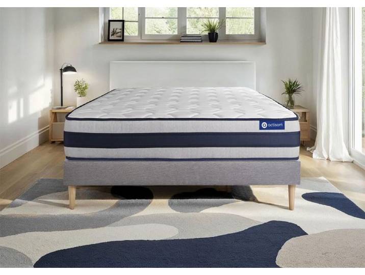 Ensemble Matelas Sommier 140x210 cm - Actimemo Ergo - Sommier Kit Gris