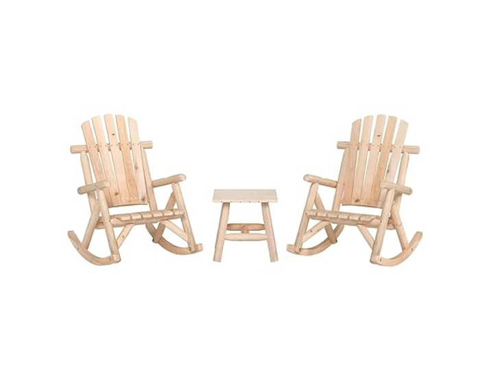 WDGJJFECNMUEHI Épicéa massif basculant Fauteuil Adirondack Brun 3 pièces Ensemble salon de jardin 3 pieces bois massif epicéa table basse chaises berçantes Adirondack confortable exterieur avec