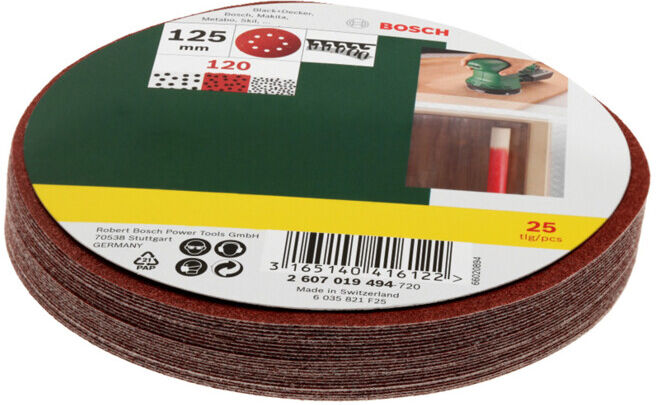 Set de 25 disques abrasifs pour ponceuse excentrique, grain 120 ; Bosch (2607019494)