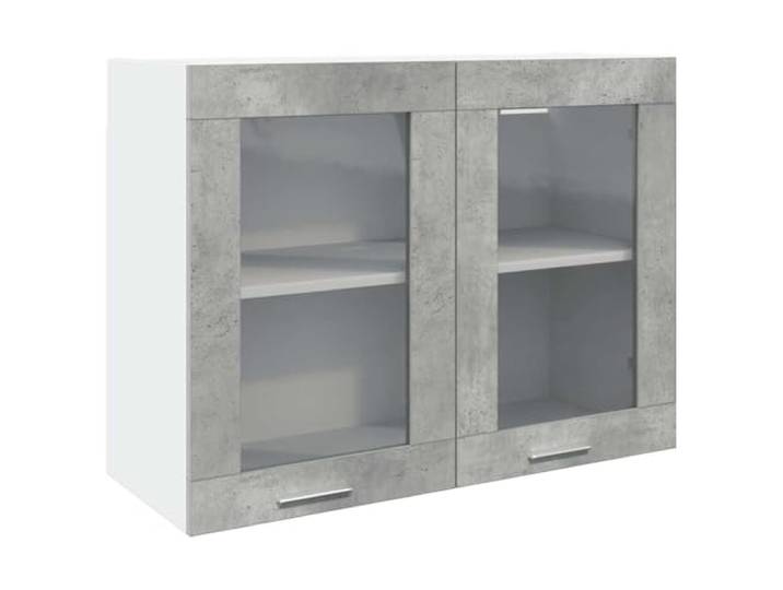 fsahslih Hängeglasschrank Betongrau 80x31x60 cm Küchen Wandschrank Wandmontierter Schrank mit Glasfront für Küche und Esszimmer. Bietet Platz für Geschirr und hält den Boden frei.