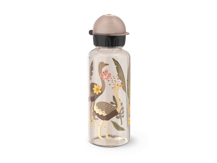 Trinkflasche EMSA Kids , bunt (braun, motiv: strauß), H:21,5cm, Polypropylen (PP), Tritan, Trinkflaschen, Trinkflasche, 100 % dicht, leicht, 0,6 L, Dreh-Trinkverschluss, transparent