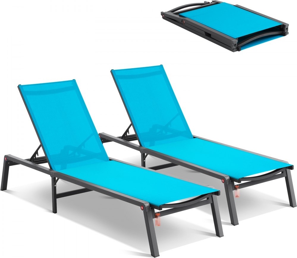 2x Sonnenliege Strandliege Relaxliege 182x60x88cm Blau - Klappstuhl für Garten und Terrasse - Komfortable Liegestühle für entspannte Stunden
