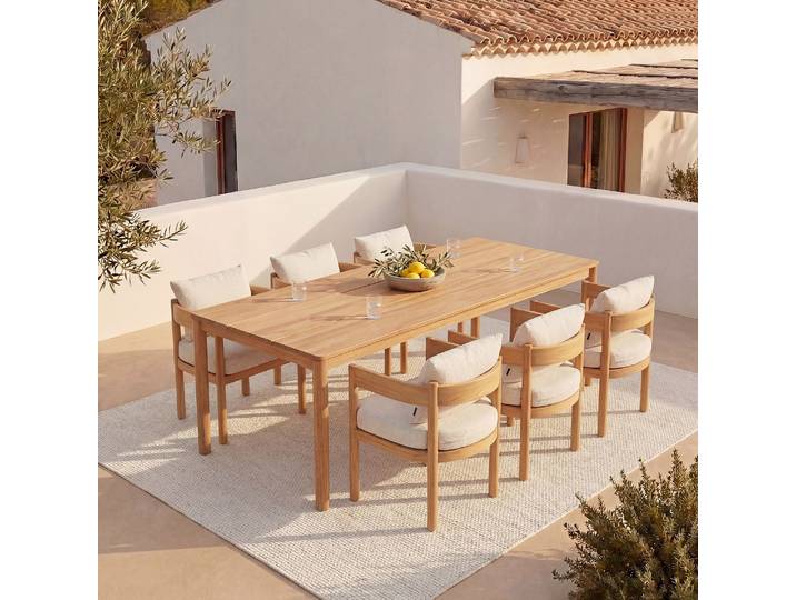 HABITAT - Chaise de jardin en tissu déperlant et teck massif - Blanc cassé - Figari