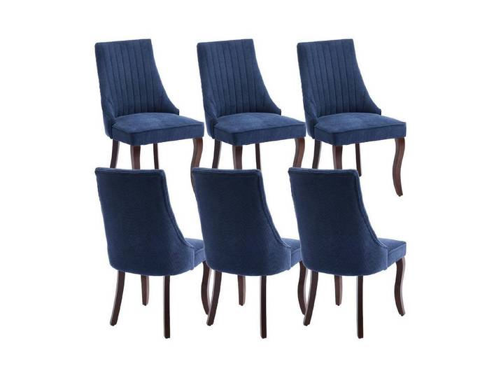 LuxusKollektion Esszimmerstuhl Esszimmerstühle Polsterstühle Stoff Blau(massivholzbeine) 6er-Set